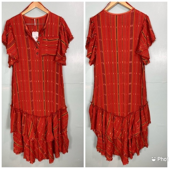 Free People Better Days Red Combo Striped Maxi Sz Small Boho - Picture 2 of 6